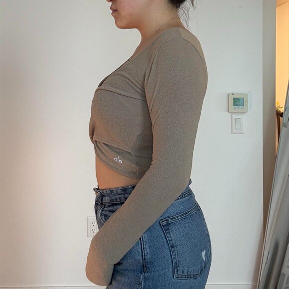 ALO YOGA - Brown Wrap Crop Top (Size M) - Picture 2 of 3